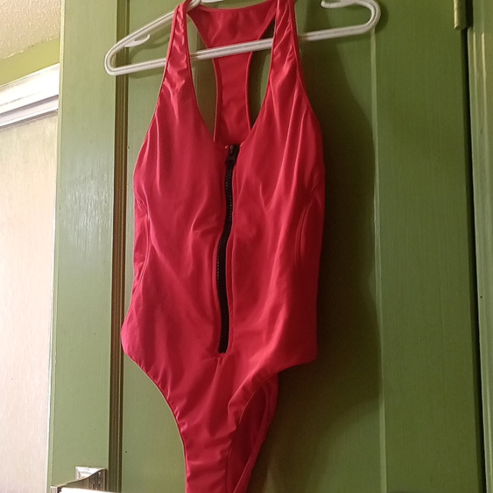 Bright red swimsuit